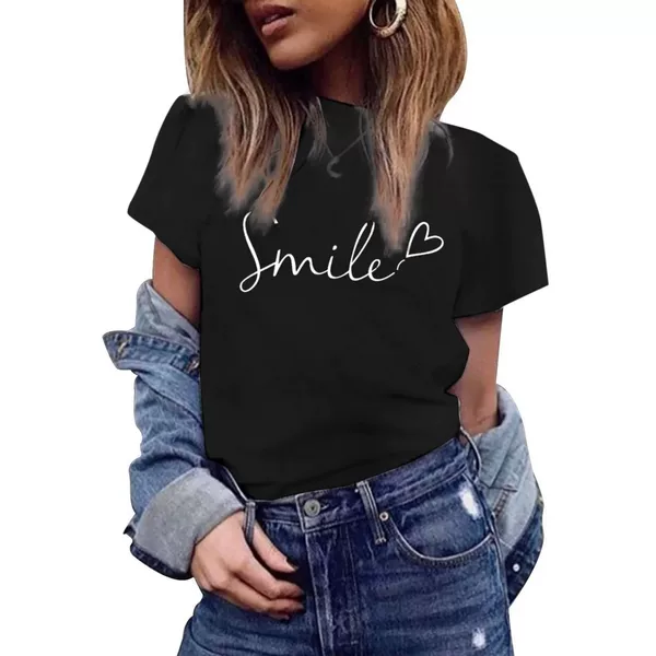 2025 Cross-Border Export Amazon Aliexpress European and American Summer Trend Letter Printed Round Neck Women's T-Shirt Short Sleeves