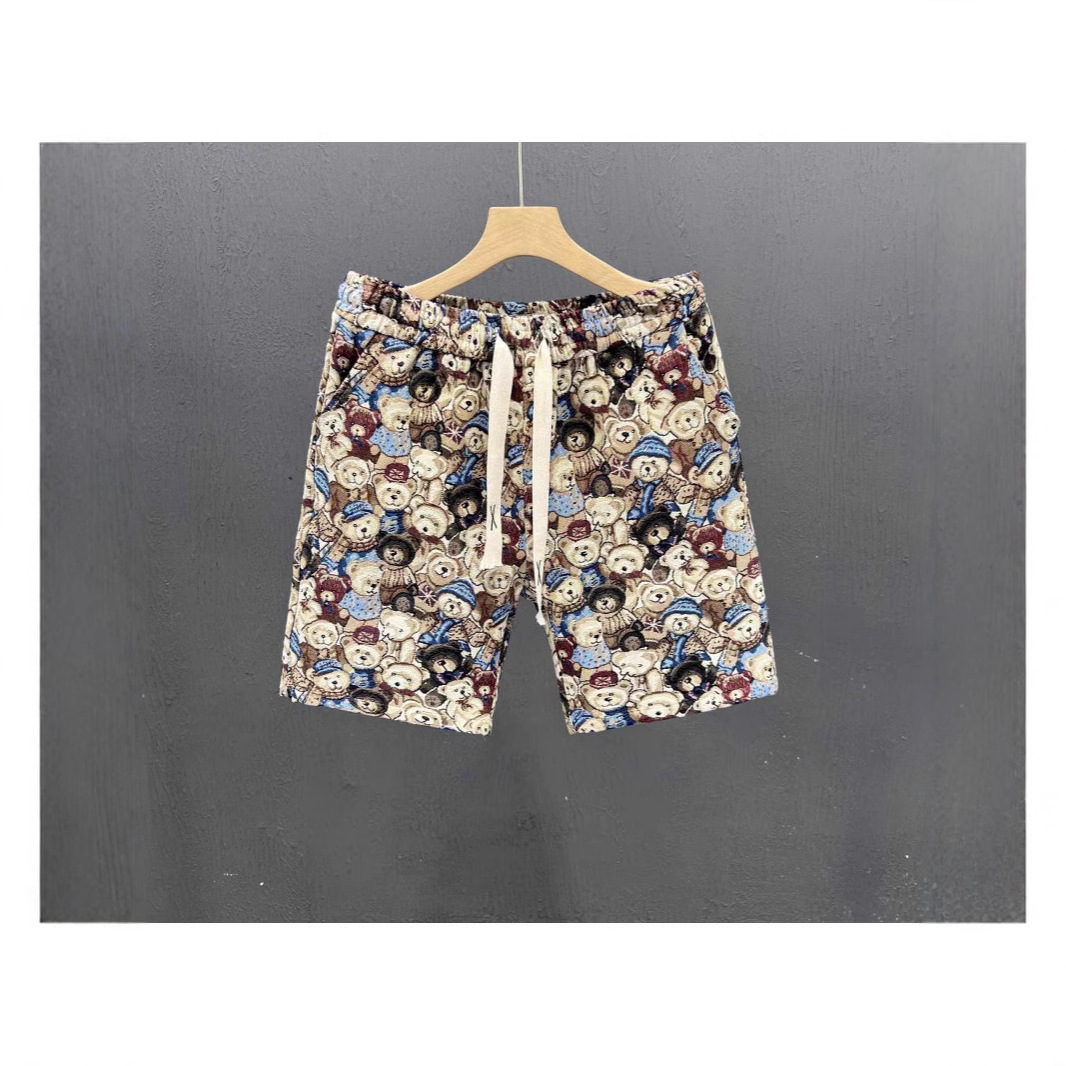 Men's Summer Casual Shorts With Bear Print, 5-Inch Inseam Lightweight Athletic Beach Shorts For Lounge And Outdoor_viptrois.com