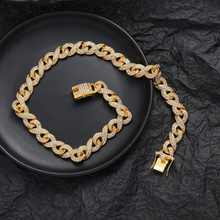 欧美满钻古巴项链 国潮嘻哈8字无限古巴链 合金嘻哈男士大金链