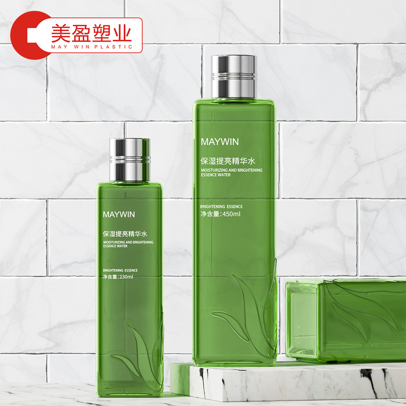 PET材质230ml450ml绿色方形瓶身配银色盖适配护肤精华水包装|undefined
