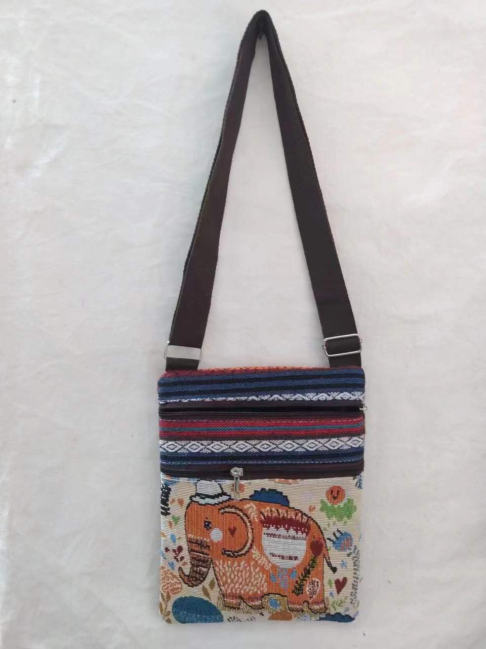 Estilo étnico bordado elefante dibujos animados bolsa de mensajero Dai bolsa de hombro de viaje de las mujeres teléfono móvil bolsa de hombro lateral