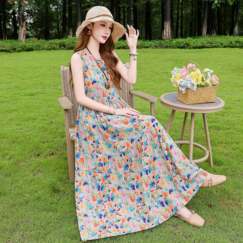 2025 New Summer Sleeveless Vest Dress Women's Cotton Silk Dress Elegant Classy Seaside Resort Style Beach Skirt 2025 New Summer Sleeveless Vest Dress Women's Cotton Silk Dress Elegant Classy Seaside Resort Style Beach Skirt