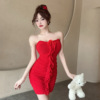 Ruffle edge mesh waist cinching short skirt， sexy hip wrap skirt