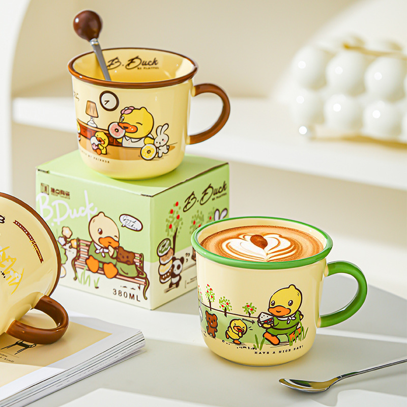 Genuine B.DUCK Little Yellow Duck Taza de cerámica de marca compartida Taza de agua de dibujos animados de red roja Taza linda taza de leche de desayuno
