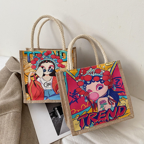 Chinese style lunch box lunch bag portable lunch bag cotton and linen thermal bag ice bag cartoon handbag thermal bag