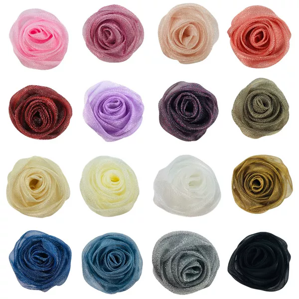 Organza 3.5cm Rose Rolled High-grade Snow Yarn Fabric Flower Expanded Brooch Clothing Shoes and Hats Accessories