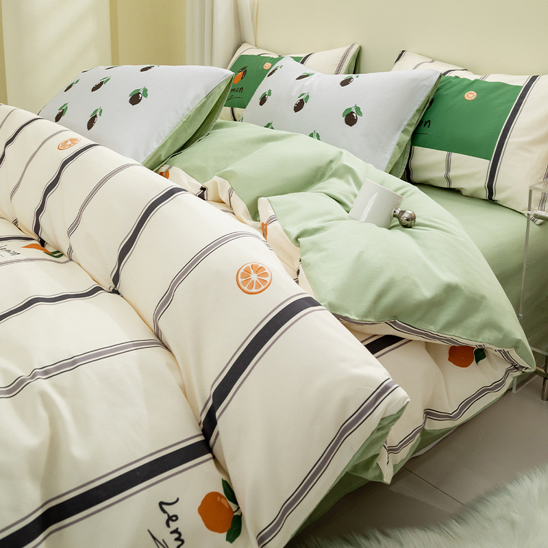 Juego de cuatro piezas de algodón de dibujos animados 2024 nuevo estilo sábana de algodón fresco funda de edredón sábana ropa de cama de verano