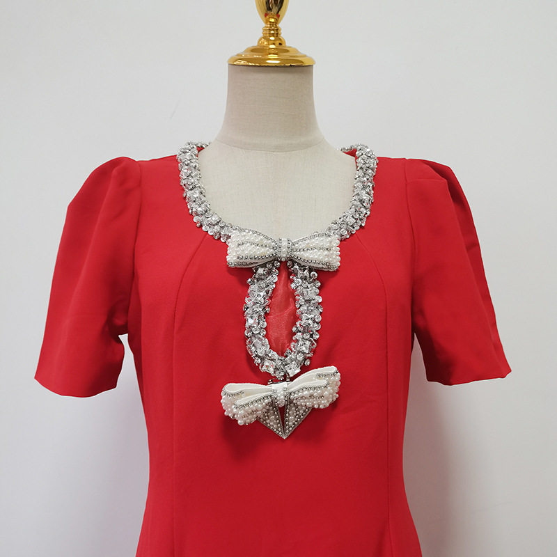 Elegant Retro Diamonds Stitching Bow Decorative Short Sleeved Maxi Dress 19 Elegant Retro Diamonds Stitching Bow Decorative Short Sleeved Maxi Dress