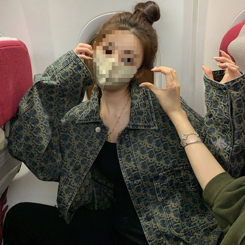 美式高街复古牛仔外套女2025新款设计感小众春秋百搭印花夹克上衣|undefined