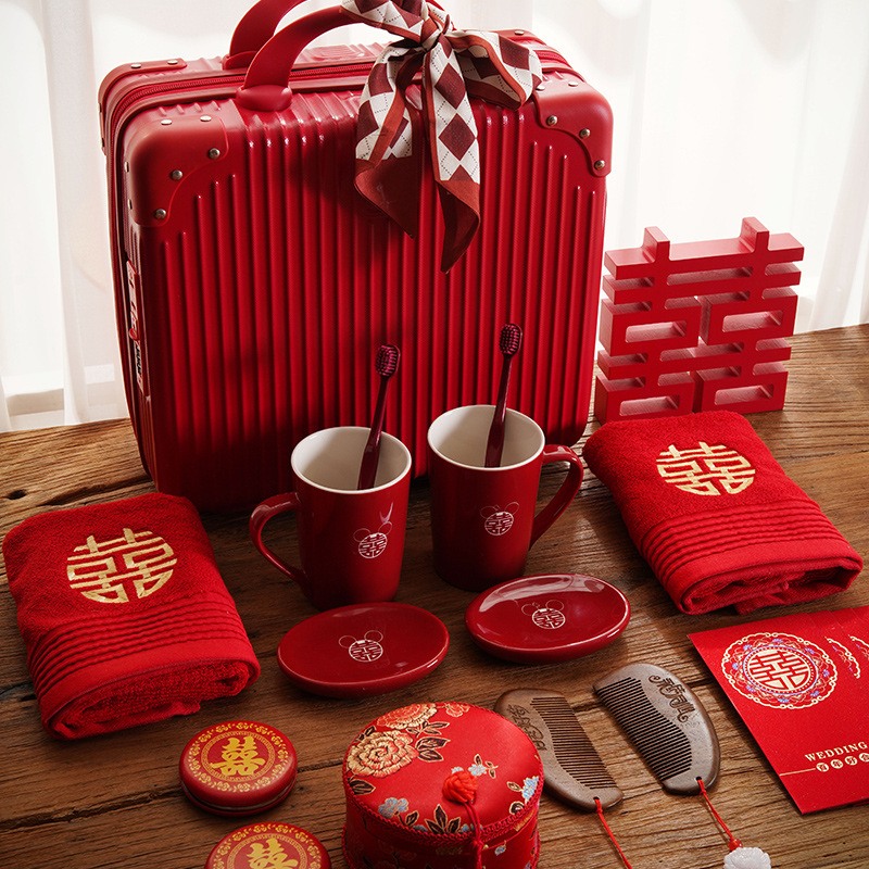 Suministros de boda de la mujer, maleta de bodas, taza de lavado de la boca, conjunto de artículos de dote de la novia
