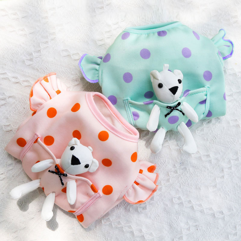 Liquidación Otoño e Invierno perro gato lindo bolsillo blanco oso Polka Dot ropa oso de peluche francés cubo suministros de ropa
