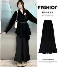 黑色糯米半身裙女秋冬季高腰显瘦中长款百搭裙小个子高级感鱼尾裙