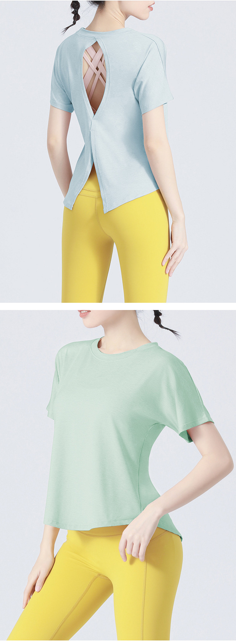 high-elastic short-sleeved round neck hollow slit solid color yoga top NSFH130012