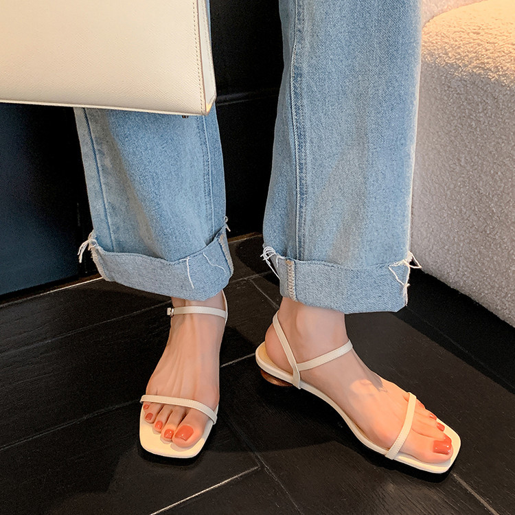Sandal nữ gót thấp mũi vuông quai một dây hở ngón phong cách Hàn Quốc — đen, Tím, Màu trắng nhạt chi tiết 15
