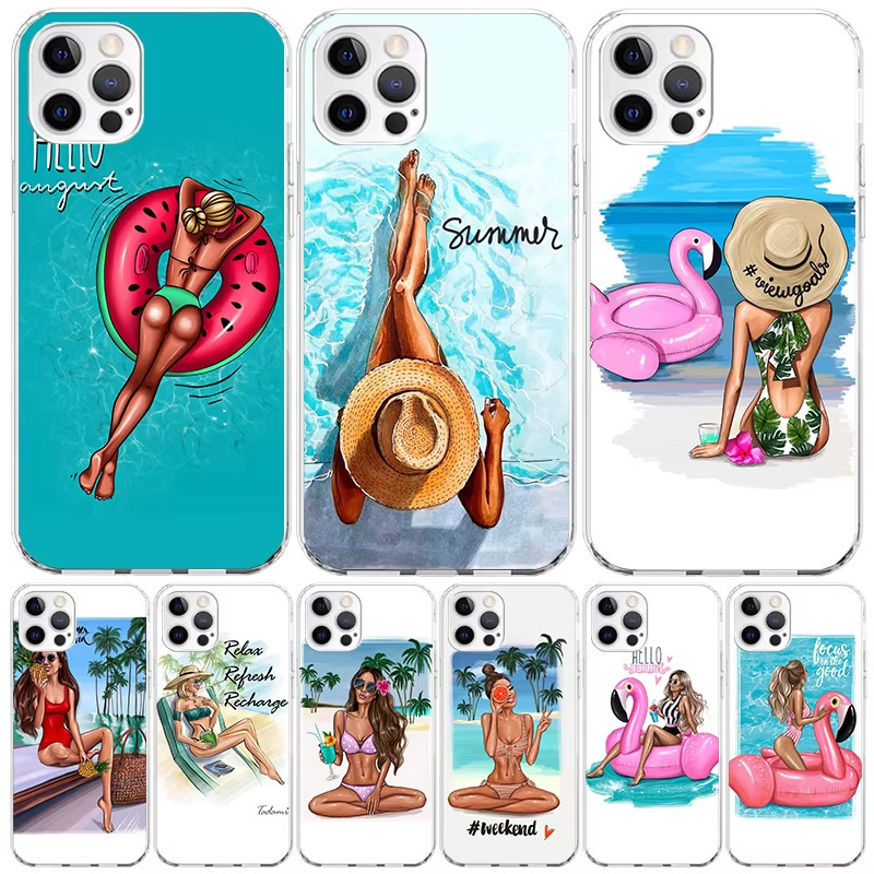 Suitable for Iphone17 Beach Beauty Swimming Ring Phone Case