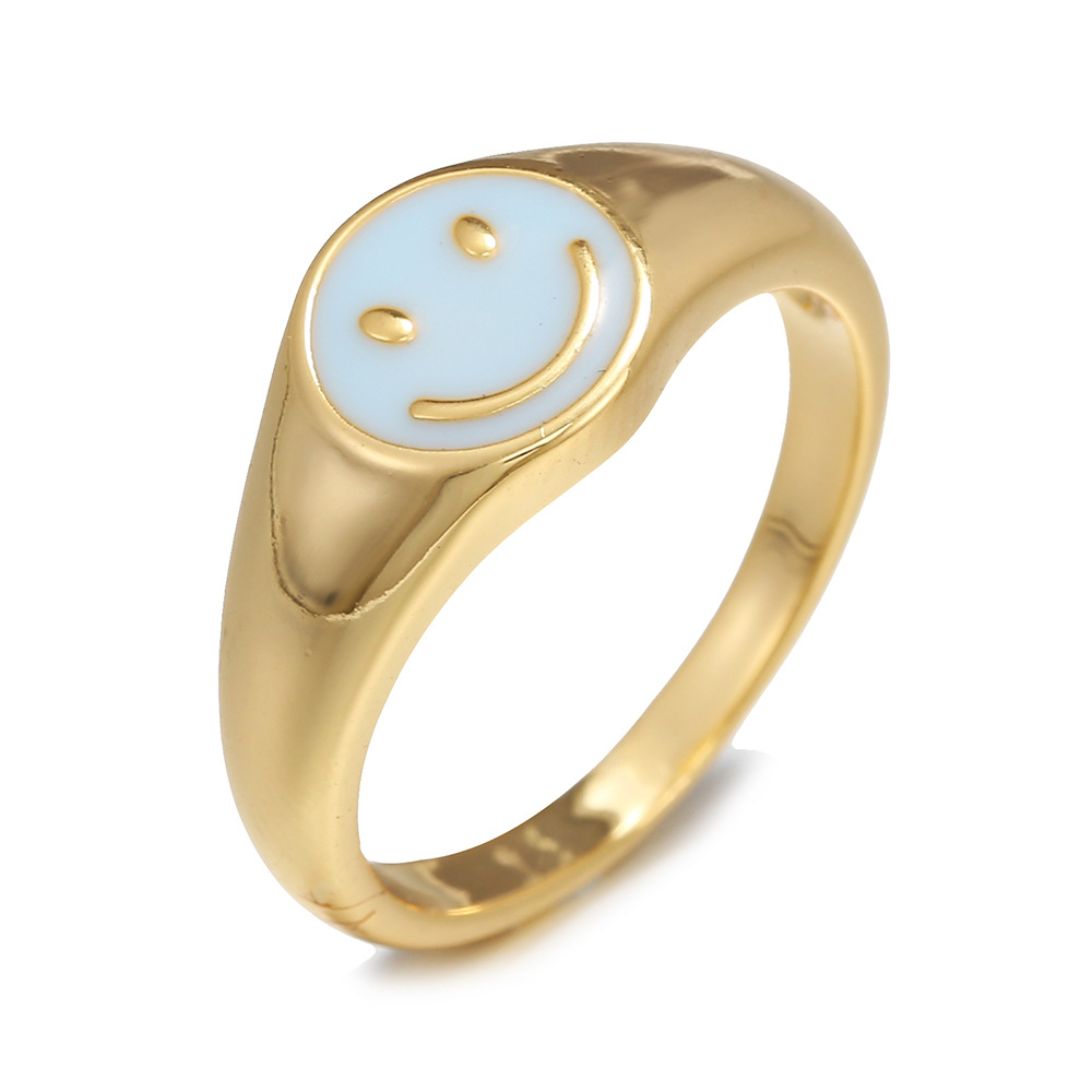 3g Weight No Inlaid Inlay Material Rings Classification Anniversary Occasion Copper Material Smile Face Pattern Women'S Gender Fashion Style White, Pink, Red, Blue, Black Color Copper Smile Face No Inlaid Rings 10