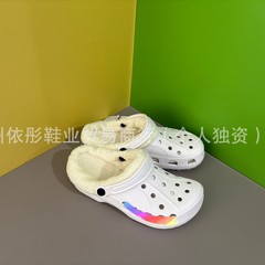 加绒洞洞鞋女款冬季时尚休闲保暖多配色棉拖鞋跨境贝拉包头鞋批发