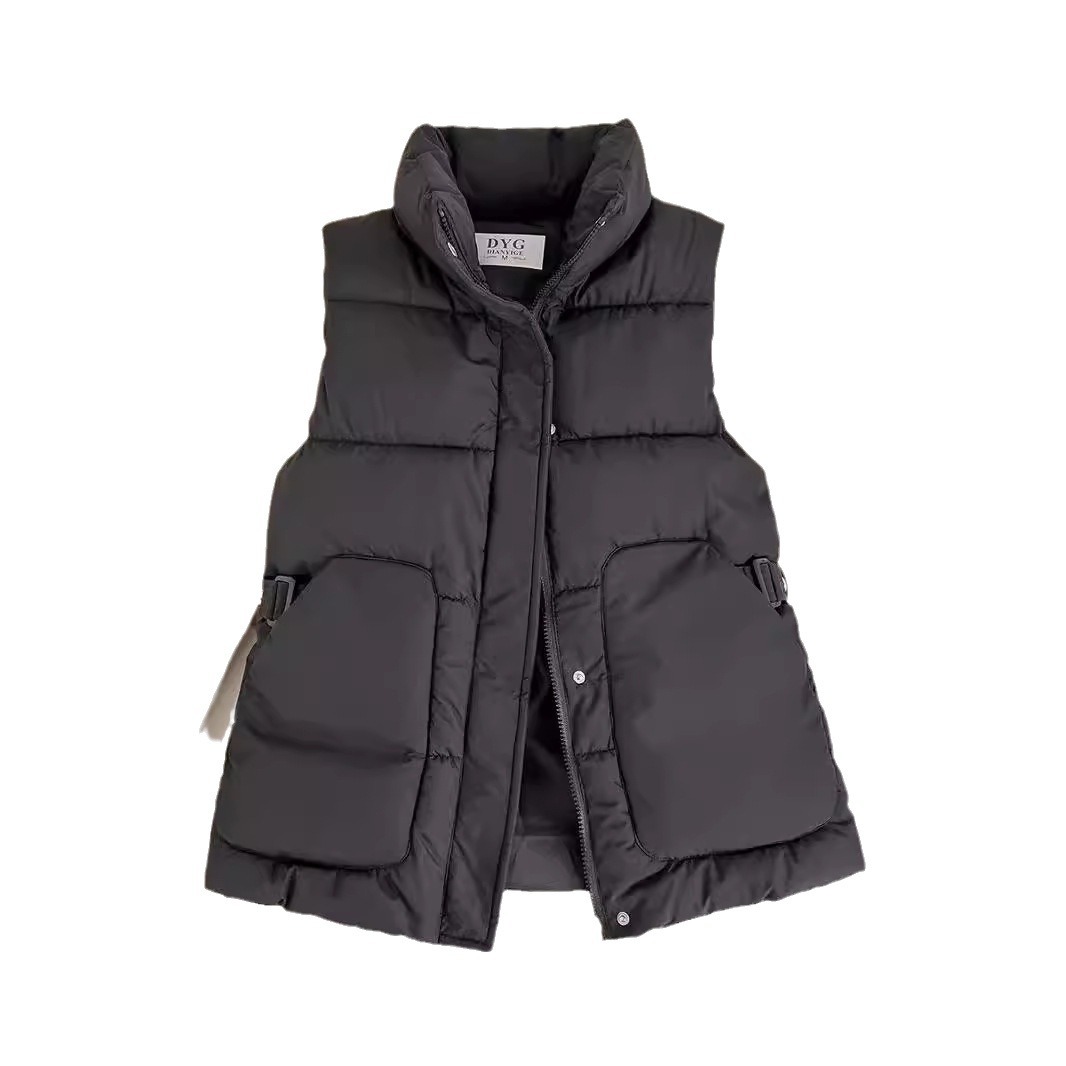 2024 nuevo chaleco de plumón de algodón mujer delgado estilo de moda extranjero estilo de moda collar clip cintura de hombro sin mangas universal
