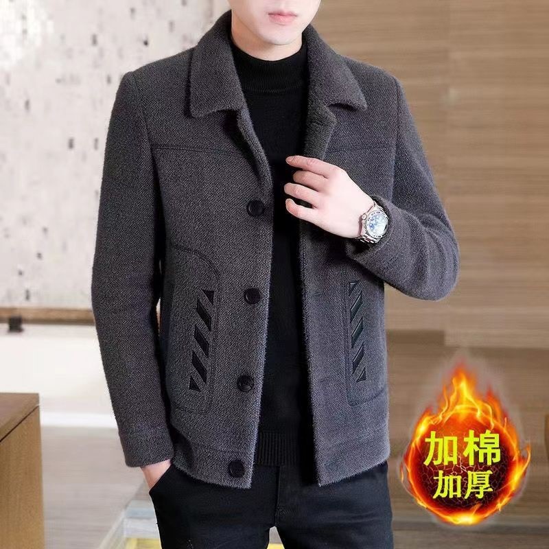 (2개) 고급 겨울 짧은 모직 코트 남성 재킷 한국 스타일 두꺼운 모직 옷깃 코트 남성 의류 올매치 가을과 겨울
