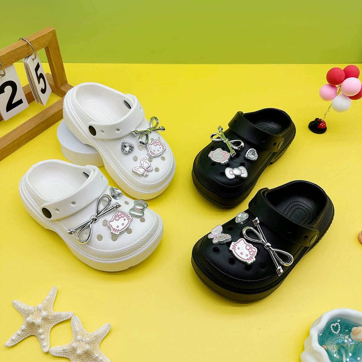 Новые летние уличные тапочки для мальчиков и девочек, туфли с мультяшным бантом и кошачьими отверстиями, нескользящие сандалии на толстой подошве с носком