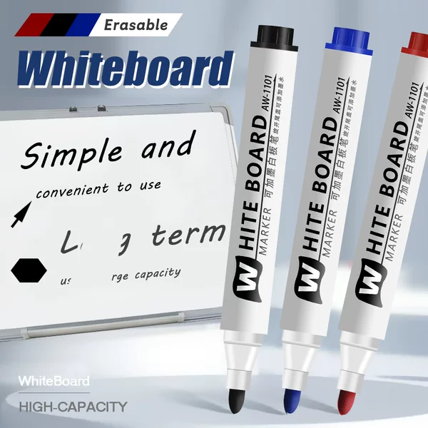 Erasable whiteboard pen black blue red large capacity easy to erase thick head office meeting pen ink water-based brush