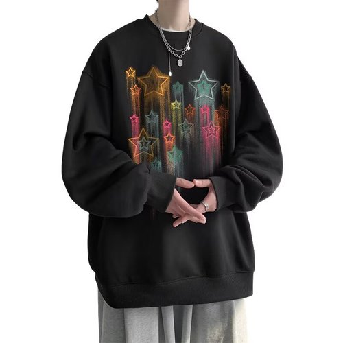 American Heavyweight Crewneck Sweatshirt Spring and Autumn Oversize Youth Capless Top Loose Casual Hooded Sweatshirt