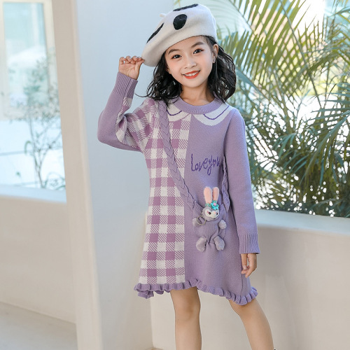 New Women's Baby Frozen Starlight Princess Dress, Stylish Purple Cartoon Rabbit Cardigan Dress for Girls