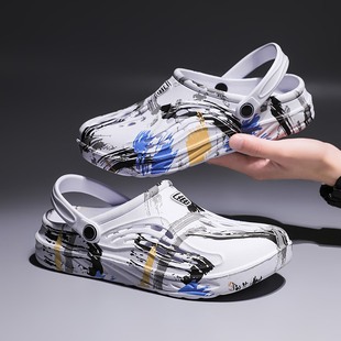 Cross-border Foreign Trade Slippers Men's Summer Sandals Outdoor Wear Hole Shoes Sandals Household Half-sop Korean Style Fashionable Beach Shoes