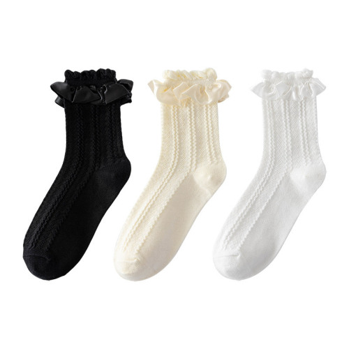 jk socks women's mid-calf socks ins trendy outer wear cute Japanese autumn and winter white lace Lolita lace princess socks