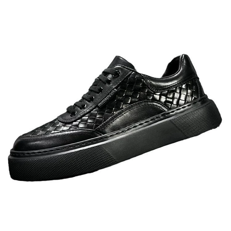 Европейские мужские туфли для осени и зимы, деловые повседневные туфли из натуральной кожи, универсальные кроссовки из плетеной воловьей кожи на толстой подошве, повседневная обувь на толстой подошве.