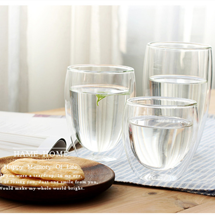 Cobertura de bambú vidrio transparente copas de doble capa copas de pareja vidrio de alto aislamiento de borosilicano casero vidrio de desayuno de leche