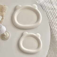 ins風網紅熊頭胖嘟嘟白色圓形陶瓷盤子小熊餐盤甜品盤早餐盤餐具