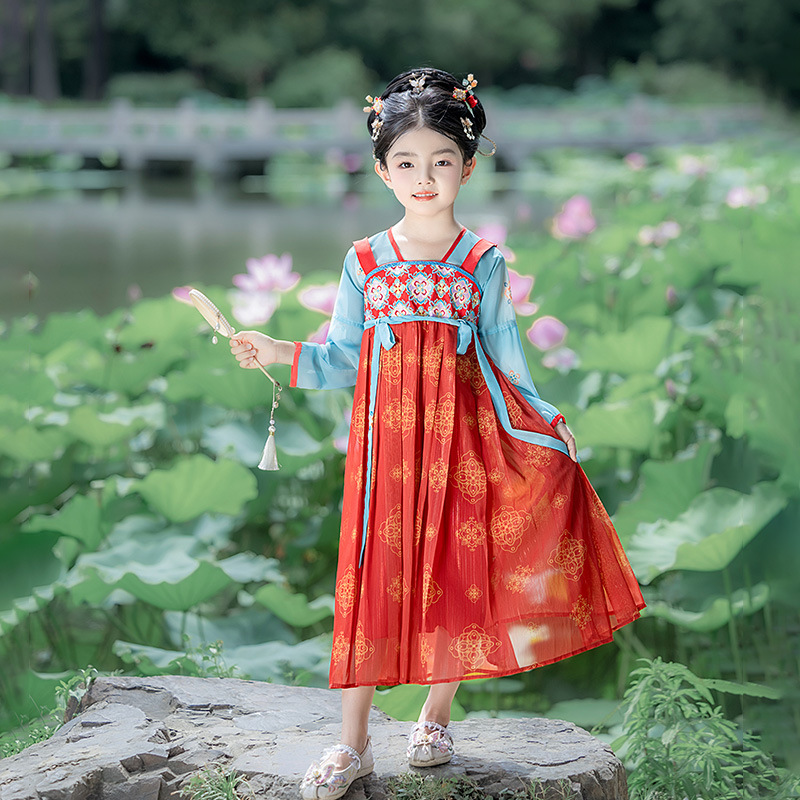 女童秋季汉服连衣裙儿童古风裙子民族风公主裙唐装幼儿园表演服仙|undefined