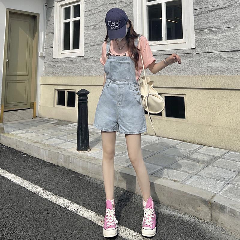 Suspender shorts Denim suspender shorts women's spring new design fufu Japanese sweet cute younger pants