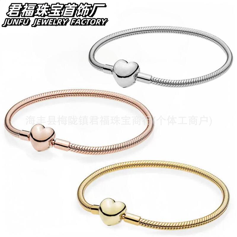 Panjia white copper material Valentine's Day love snake bone chain thick silver rose gold bracelet diy simple plain chain wholesale