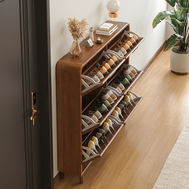 Zapatero ultrafino con tapa abatible para la entrada del hogar, mueble de entrada de madera maciza, almacenamiento que ahorra espacio para apartamentos pequeños, zapatero sencillo.