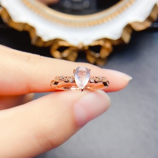 New natural pink crystal ring S925 silver inlaid main stone 5*7mm Joker net red explosions women's jewelry wholesale