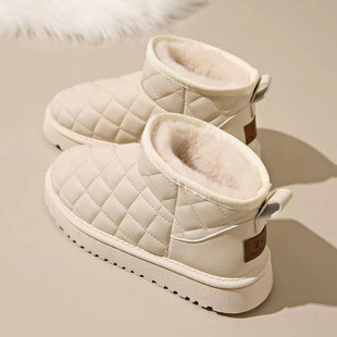 Foreign Trade Cross-Border Leather Women's Waterproof Snow Warm Winter Snow Boots Women's Non-Slip Thickeneded Velvet Cotton Shoes Short Boots