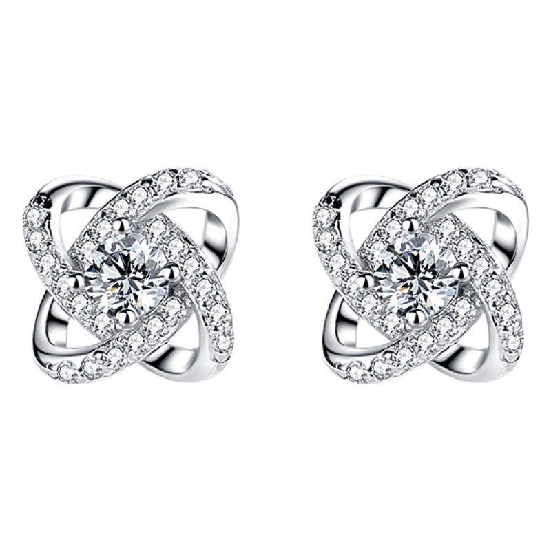 Pendientes de diamantes completos estilo coreano estilo ins luz sentido del diseño de lujo plata esterlina S925 trébol completo diamante Stud pendientes niñas suerte hierba