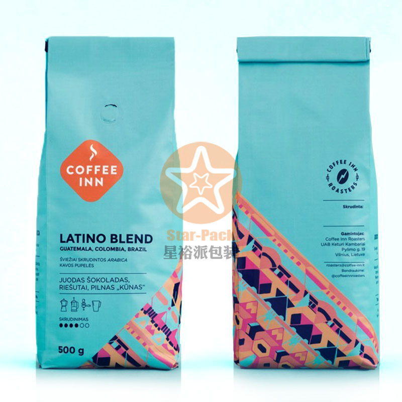 直接牛皮纸表层柔印500克带单向排气阀咖啡袋 精美网红外销咖啡袋