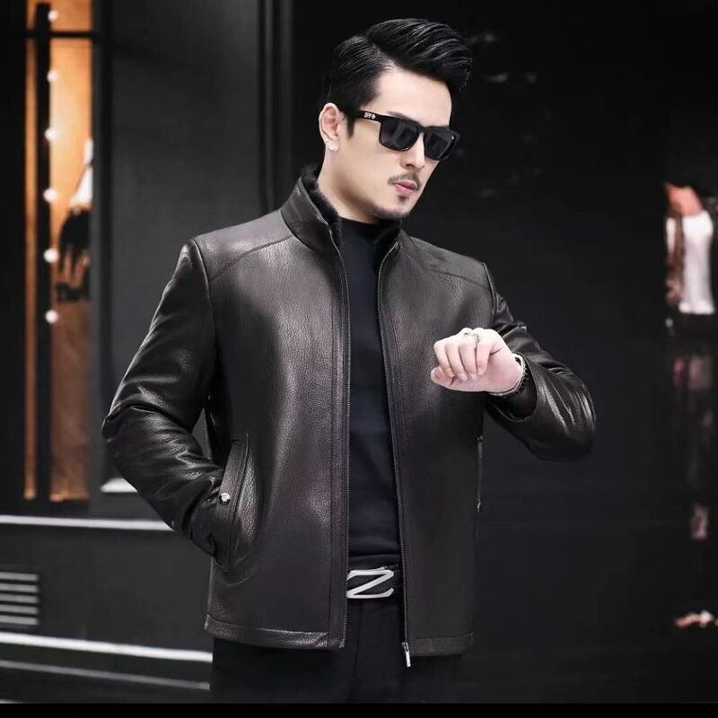 Winter Men's First-Layer Cowhide Detachable down Liner Mink Fur Collar Leather Jacket down Jacket Pure Cowhide