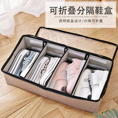 Shoe Storage Box Fabric Anti-dust Anti-moisture Transparent Folding Shoe Box Home Space-saving Shoe Rack Bed Under Storage Gadget