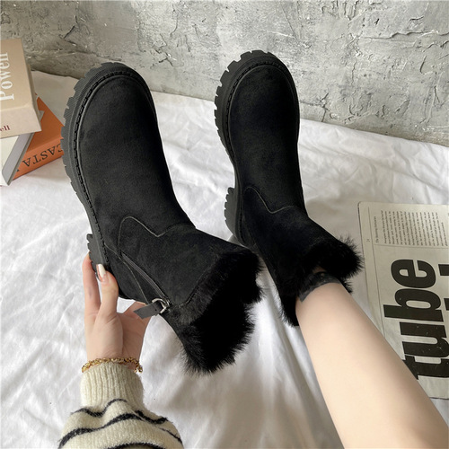 Large size thickened warm snow boots for women  winter new boots women's British style cotton shoes women's zipper plus velvet cotton boots