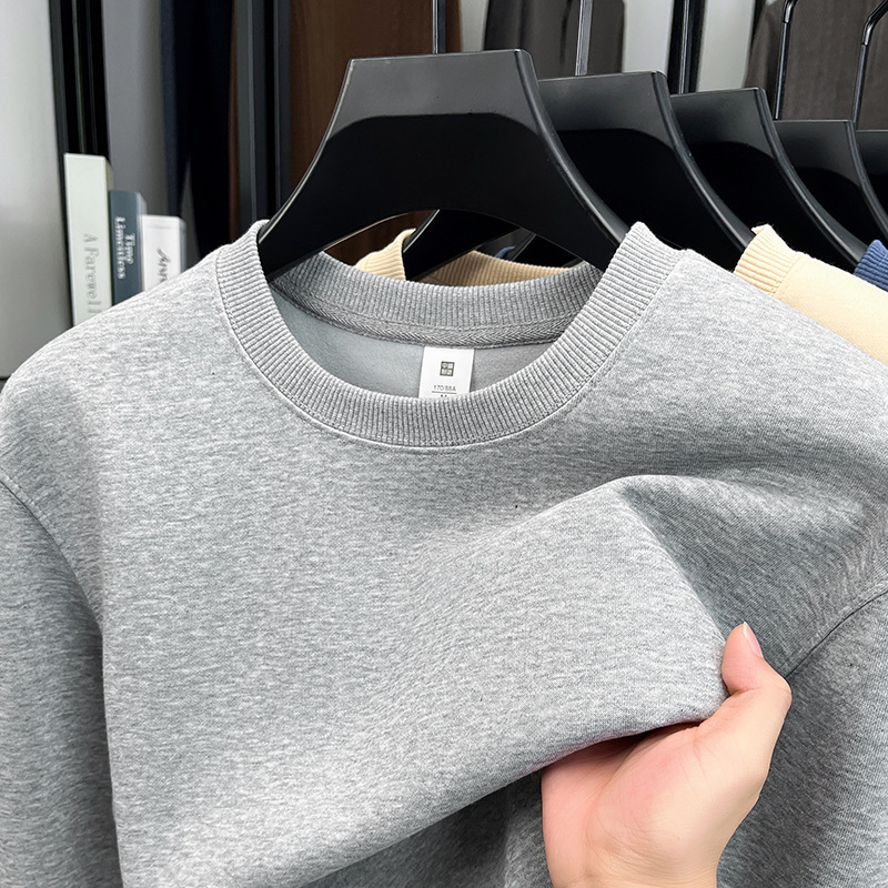 Men's long-sleeve round-neck solid color versatile casual cotton sweatshirt, new spring and autumn simple loose-fit base shirt T-shirt top Men's long-sleeve round-neck solid color versatile casual cotton sweatshirt, new spring and autumn simple loose-fit base shirt T-shirt top