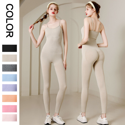 European and American summer fitness apparel spaghetti straps backless large size sports bra plus-size one-piece shaping bodysuit integrated yoga wear