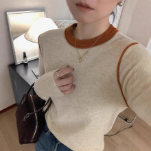 2025秋冬新款拼色圆领针织打底衫女时尚百搭修身显瘦保暖内搭毛衣