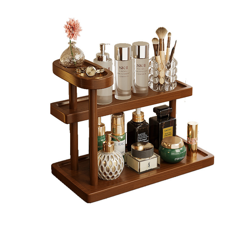 Estante de madera maciza Estante de escritorio Estilo de troncos Cosméticos Estante de almacenamiento multicapa Productos para el cuidado de la piel Perfume Lápiz labial Mesa de colocación de joyas