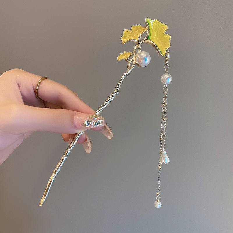 设计银杏叶发簪古风优雅丸子头盘发神器高级感簪子女夏天汉服发饰-阿里巴巴