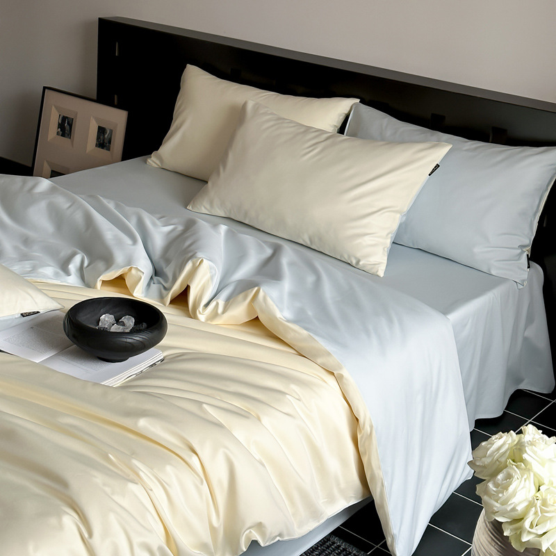 Pure Cotton 100-Count Xinjiang Long-Staple Cotton Pure Color Double Four-Piece Bed Bed Sheets Set 100S Pure Cotton Three-Piece Set