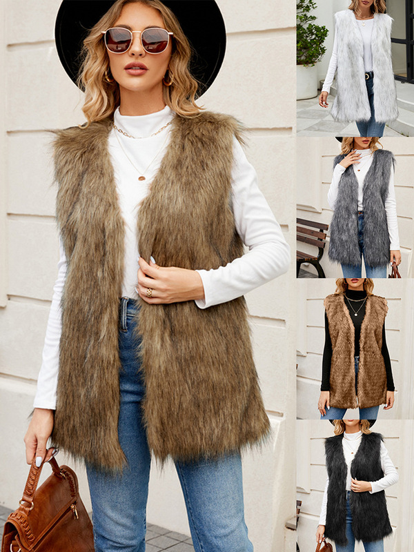 F0618 European and American Export V Neck Women's Imitation Fur Jacket Vest Top Artificial Fur Vest New Product F0618 European and American Export V Neck Women's Imitation Fur Jacket Vest Top Artificial Fur Vest New Product
